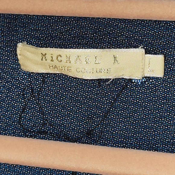 Michael X Blue Black Floral Sheer Knit Layered Swimsuit Coverup Women Size L - Picture 3 of 10